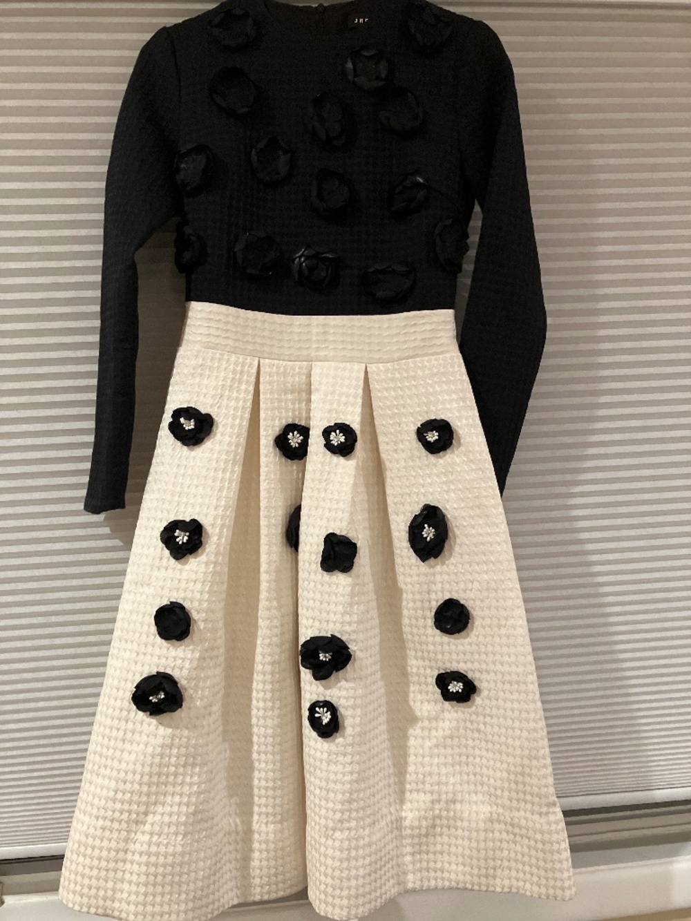 Black and White modest flowered evening dress